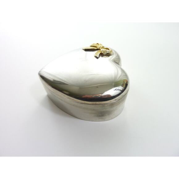 Valentine Steel silver Trinket Jewelry candy Heart Shaped Box with Metal Bow - Picture 2 of 5